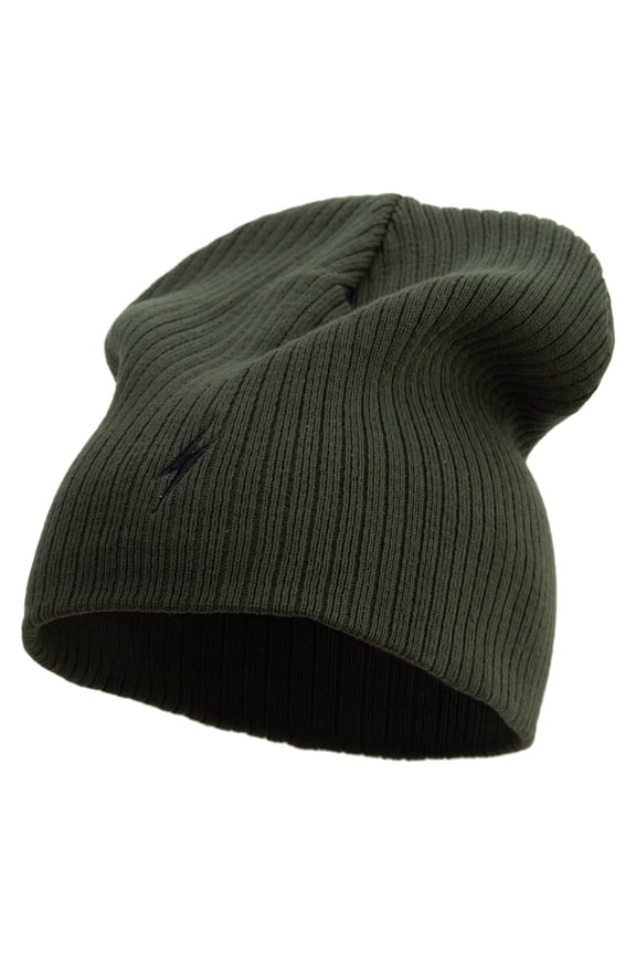 Lighting Bolt Embroidered Big Size Cotton Short Beanie - Olive XL-3XL