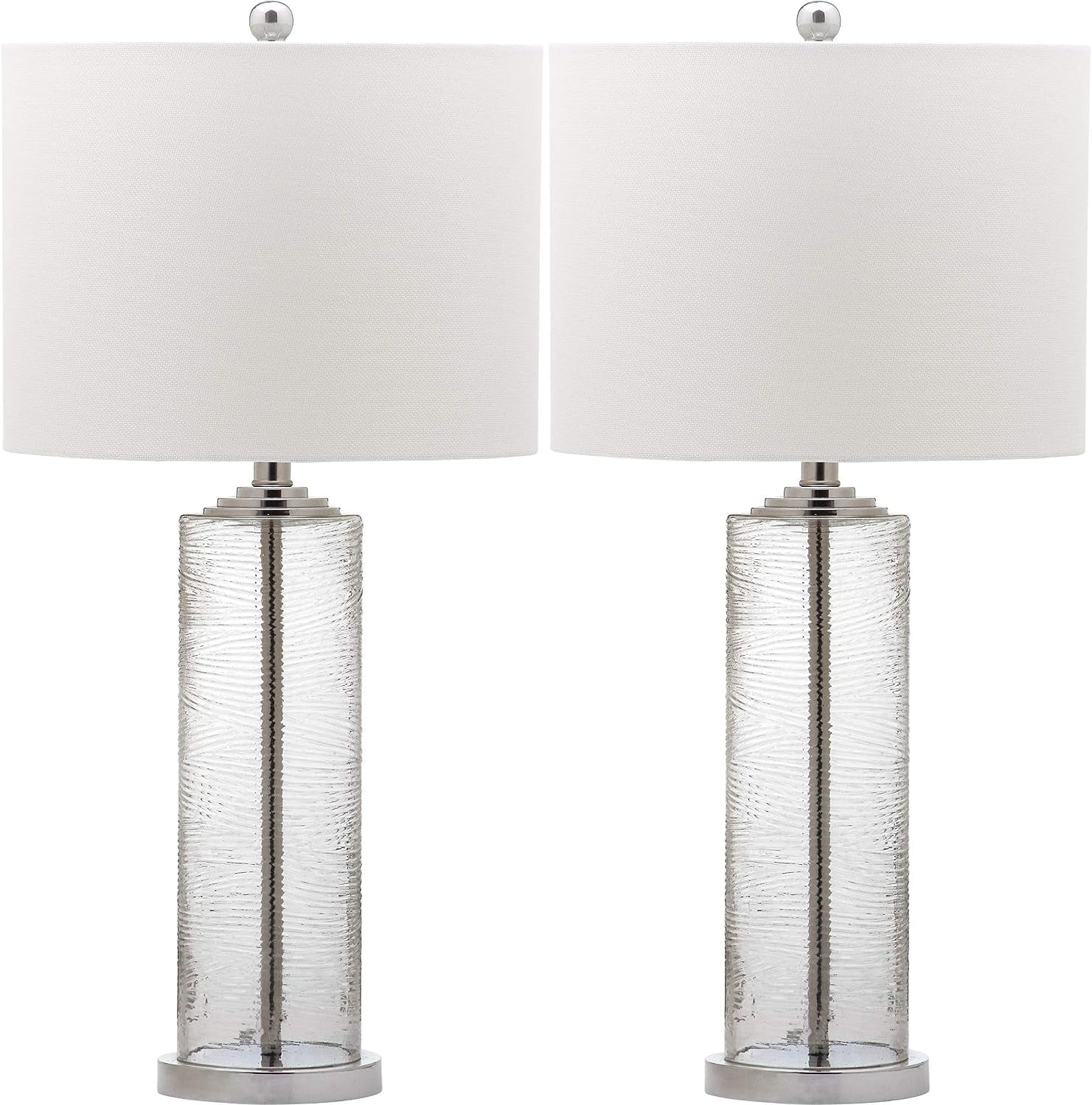 Grant 29" Clear Glass Table Lamp Set with White Cotton Shade