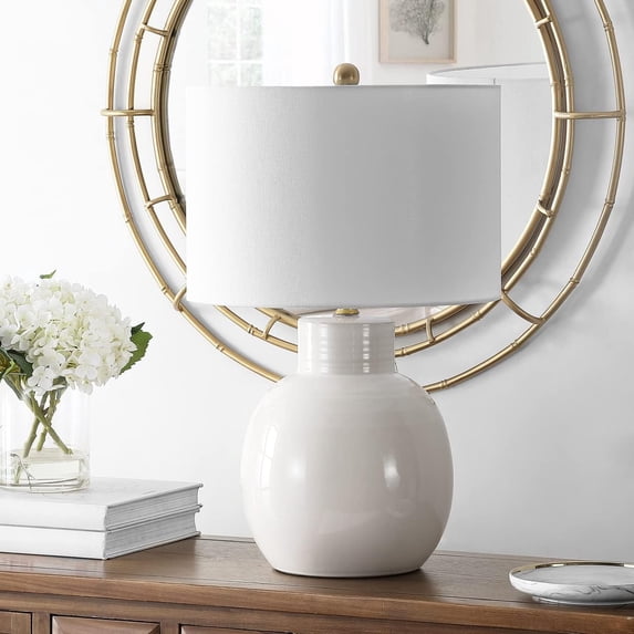 Lighting Collection Modern Cream 24-inch Bedroom Living Room Home Office Desk Nightstand Table Lamp (LED Bulb Included)