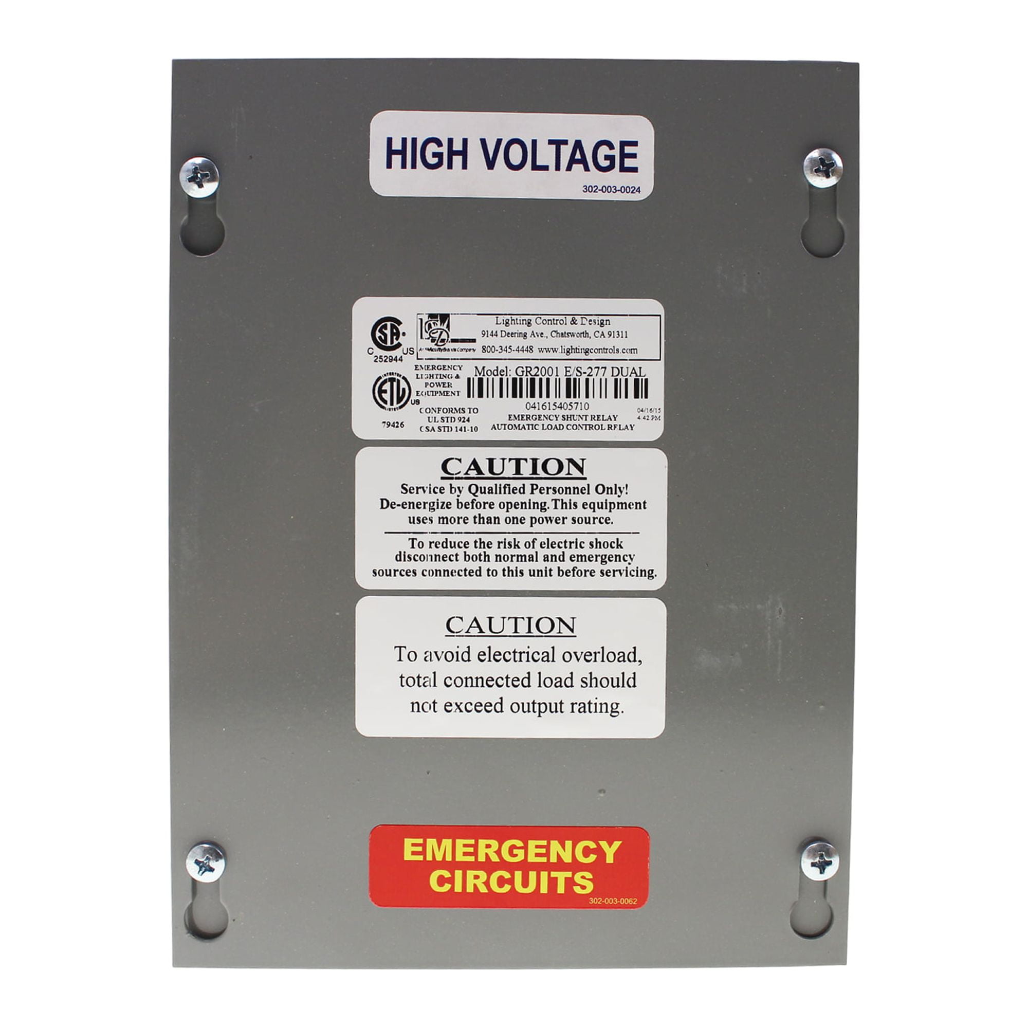 Lighting Control & Designs GR2001E/S277DUAL Emergency Shunt