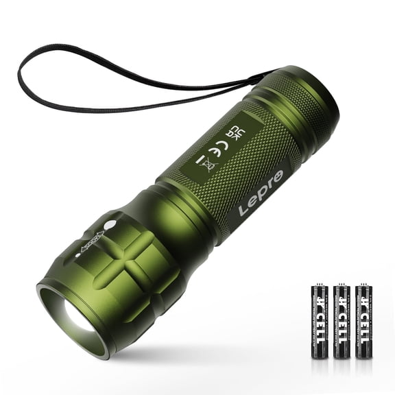 Lepro Camoufl LED Flash Light LE1000 High Lumens, Mini Multifunction Tactical Flashlight , Zoomable, Waterproof,for Camping, Outdoor and Emergency Use (AAA Batteries Included)