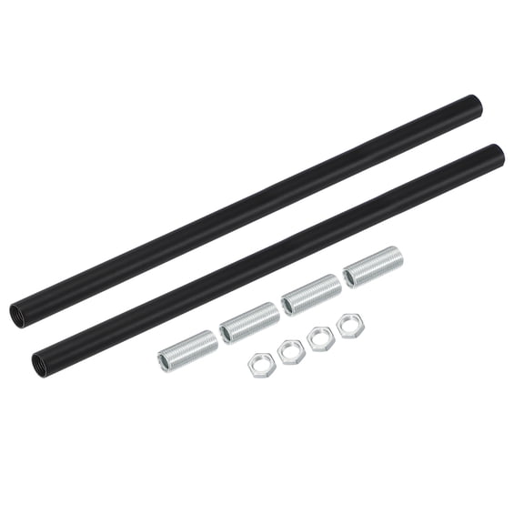 Lighting Fixture Downrods M10 x 11'', 2 Set Threaded Extension Rod Lamp Rod Light Fixture Part in Electroplated Iron for Pendant Light Island Lighting Chandelier Indoor, Black
