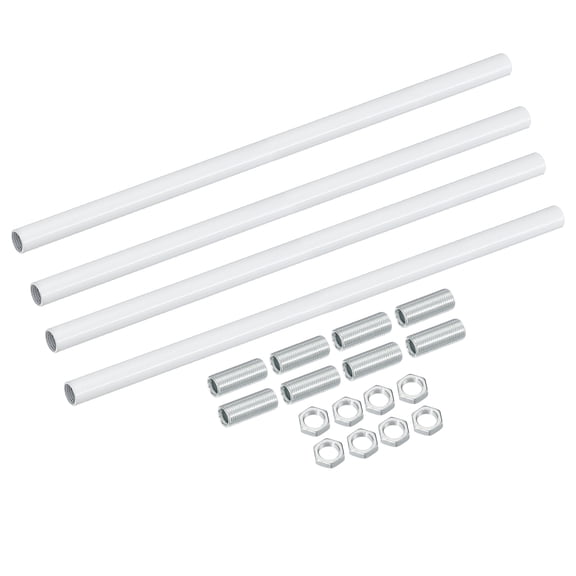 Lighting Fixture Downrods M10 x 11.8'', 4 Set Threaded Extension Rod Lamp Rod Light Fixture Part in Electroplated Iron for Pendant Light Island Lighting Chandelier Indoor, White