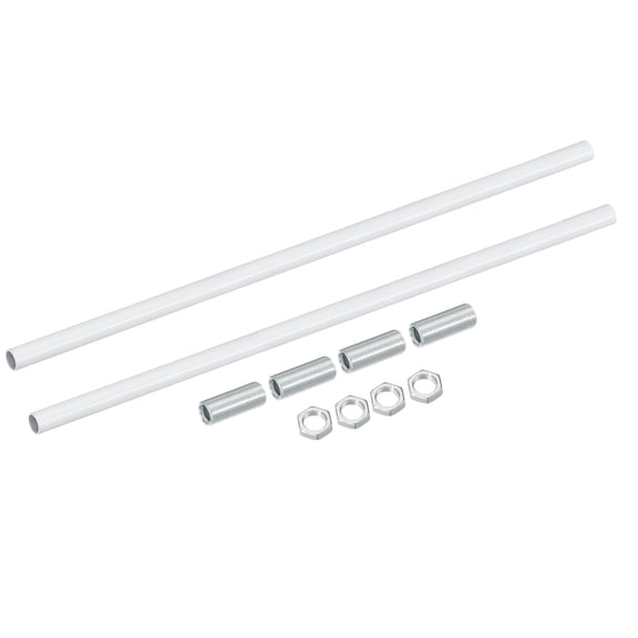 Lighting Fixture Downrods M10 x 15.7'', 2 Set Threaded Extension Rod Lamp Rod Light Fixture Part in Electroplated Iron for Pendant Light Island Lighting Chandelier Indoor, White