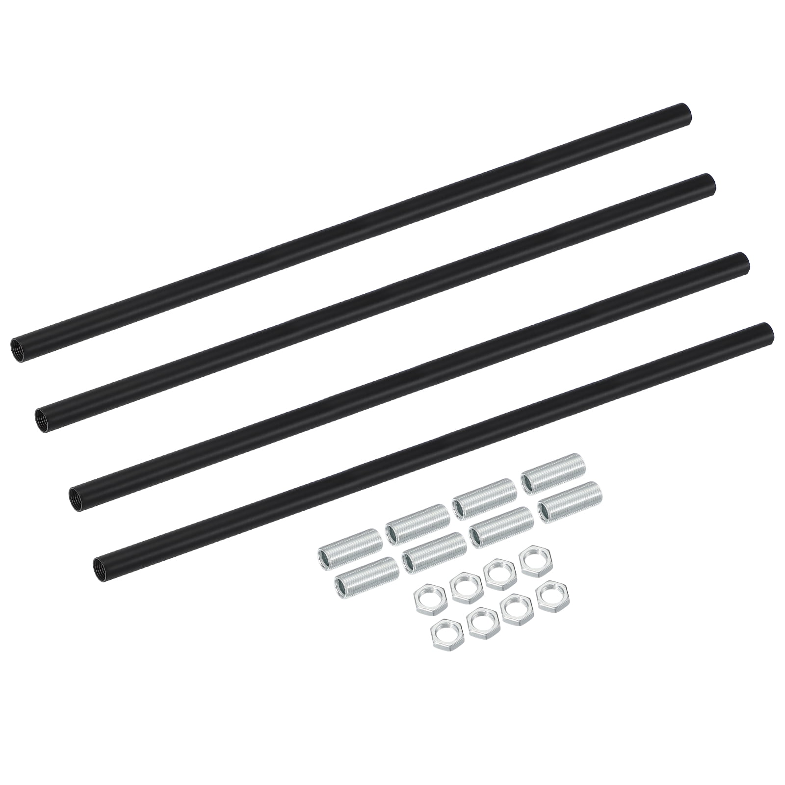 Lighting Fixture Downrods M10 x 15.7'', 4 Set Threaded Extension Rod Lamp Rod Light Fixture Part in Electroplated Iron for Pendant Light Island Lighting Chandelier Indoor, Black