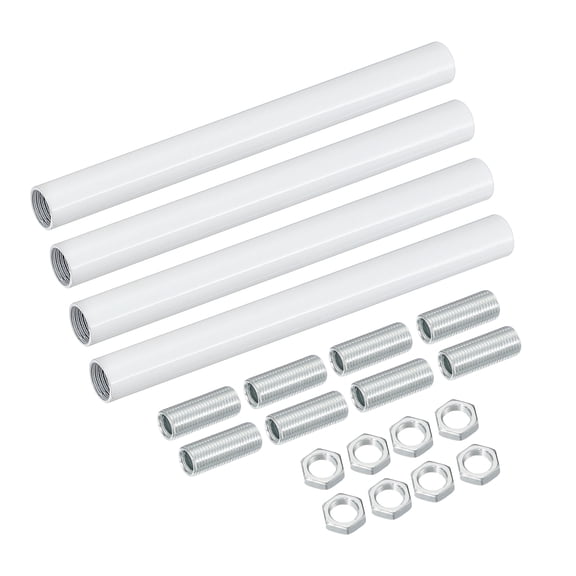 Lighting Fixture Downrods M10 x 3.9'', 4 Set Threaded Extension Rod Lamp Rod Light Fixture Part in Electroplated Iron for Pendant Light Island Lighting Chandelier Indoor, White