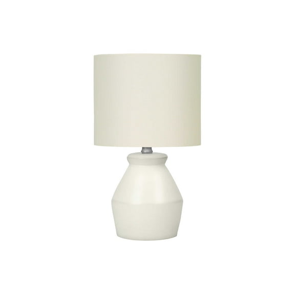 17" Ceramic Table Lamp - Cream Base with Ivory Drum Shade, Modern Bedside Lighting