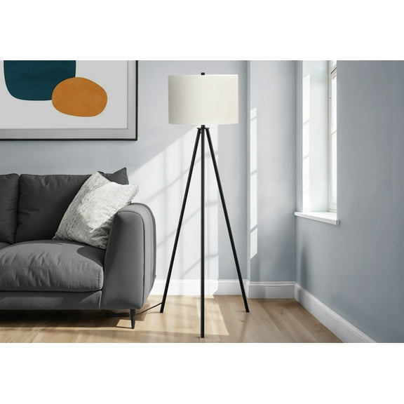 Lighting Fixtures Lighting, 63"h, Floor Lamp, Black Metal, Ivory / Cream Shade, Contemporary,Table Lamps