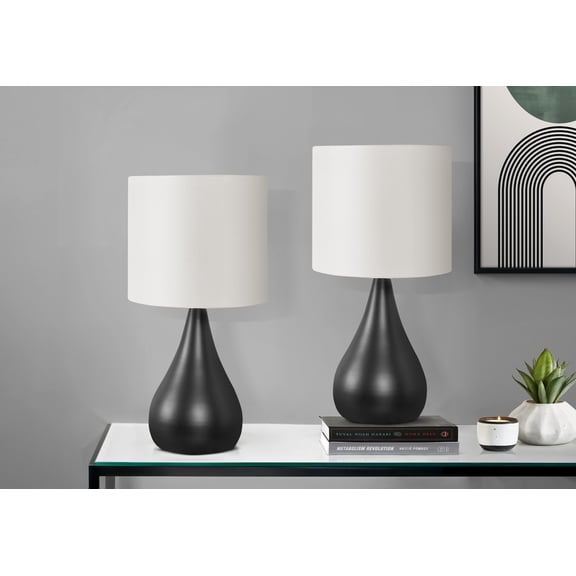 Lighting Fixtures Lighting, Set Of 2, 18"h, Table Lamp, Black Metal, Ivory / Cream Shade, Contemporary,Table Lamps