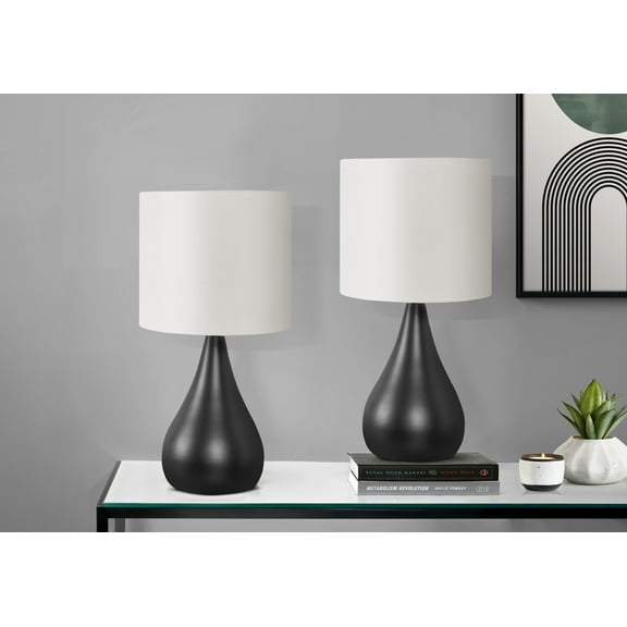 Lighting Fixtures Lighting, Set Of 2, 18"h, Table Lamp, Black Metal, Ivory / Cream Shade, Contemporary,Table Lamps