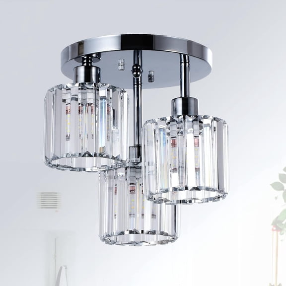 Lighting Fixtures Semi Flush Mount Ceiling,3-Light Kitchen Mount,Hallway Light Fixtures Ceiling with Clear Crystal Shades for Kitchen Entryway Bedroom Bathroom Foyer,Table Lamps