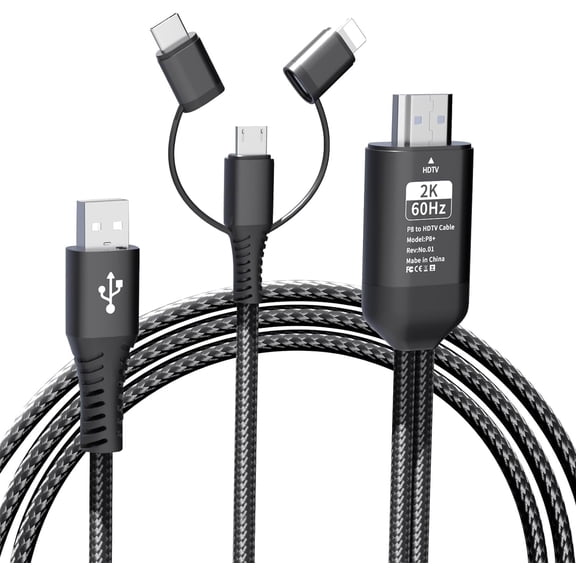 Lighting to HD Cable HD Adapter for TV Phone to TV Adapter 1080P Digital AV Adapter 3 in 1 Sync Screen Connector Cable Compatible for Lighting USB C Micro USB to HDTV Projector Monitor