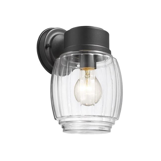 Holden 10" Textured Black Steel Outdoor Wall Sconce with Clear Ribbed Glass