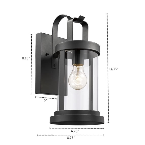 Lighting KASH Transitional 1 Light Textured Black Outdoor Wall Sconce 15" Tall