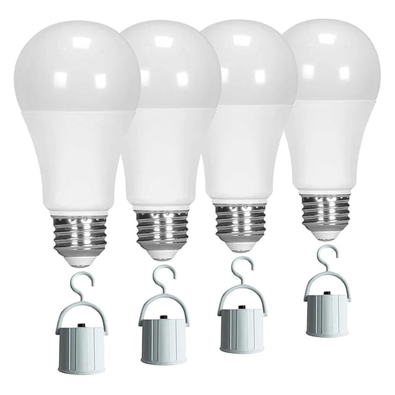 Lighting LED Smart Emergency Light Bulb with Rechargeable Battery Back-up - Intelligent Lighting, Lasts 3-4 Hours During Power Outage - Extra Hook for Camping, Outdoor (4 Pack)