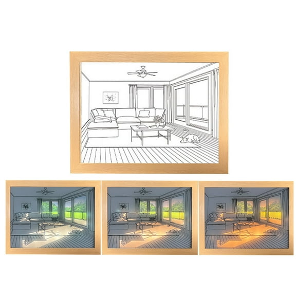Lighting Painting Decoration, Wall Art Painting LED Glowing Photo Frame & Decorative Light, 3 Color Adjustable Acrylic Shadow Light Frame Night Light for Living Room