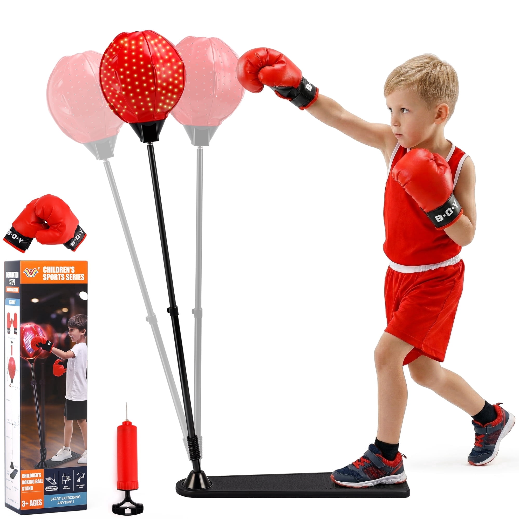 Lighting Punching Bag for Kids, Height Adjustable Punching Bag Stand with Boxing Gloves for Teens Children Boys & Girls Age 8+ Years Old, Kids Workout Equipment for Christmas Birthday