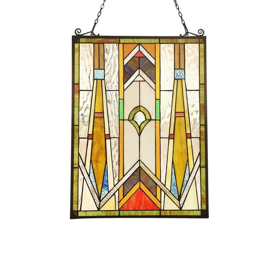 CHLOE Rowan Mission Tiffany-glass Window Panel 24" Tall