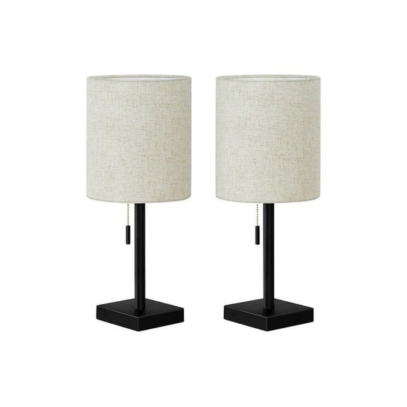 Lighting, Set Of 2, 17"H, Table Lamp, Usb Port Included, Black Metal, Beige Shade, Contemporary