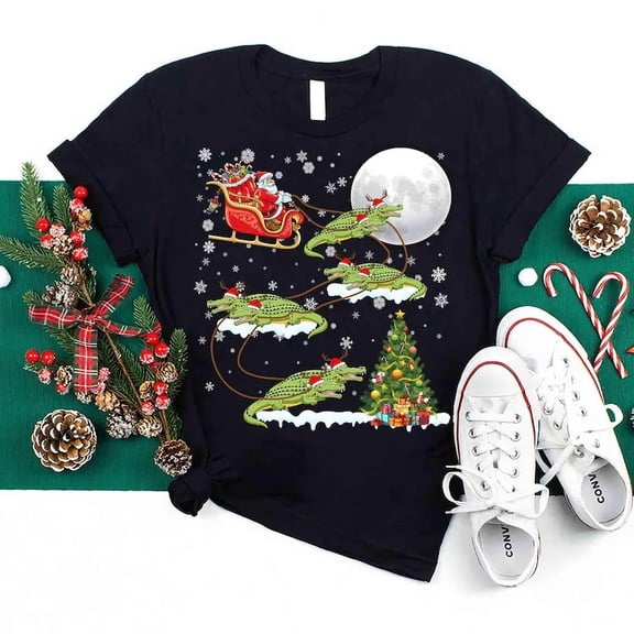 Lighting Tree Santa Riding Alligator Gator Florida Christmas Holiday Shirt, Size S-5XL