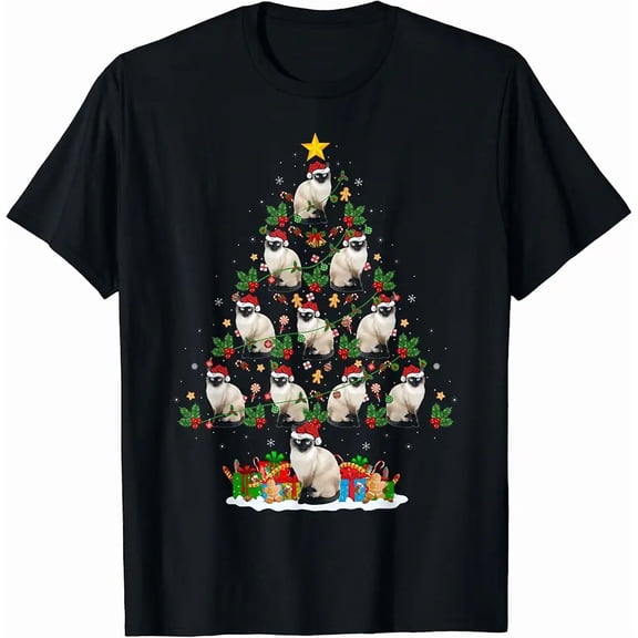 Lighting Xmas Holiday Balinese Cat Tree Graphic Art Design Best Top Unisex T-Shirt, up to Size 5XL
