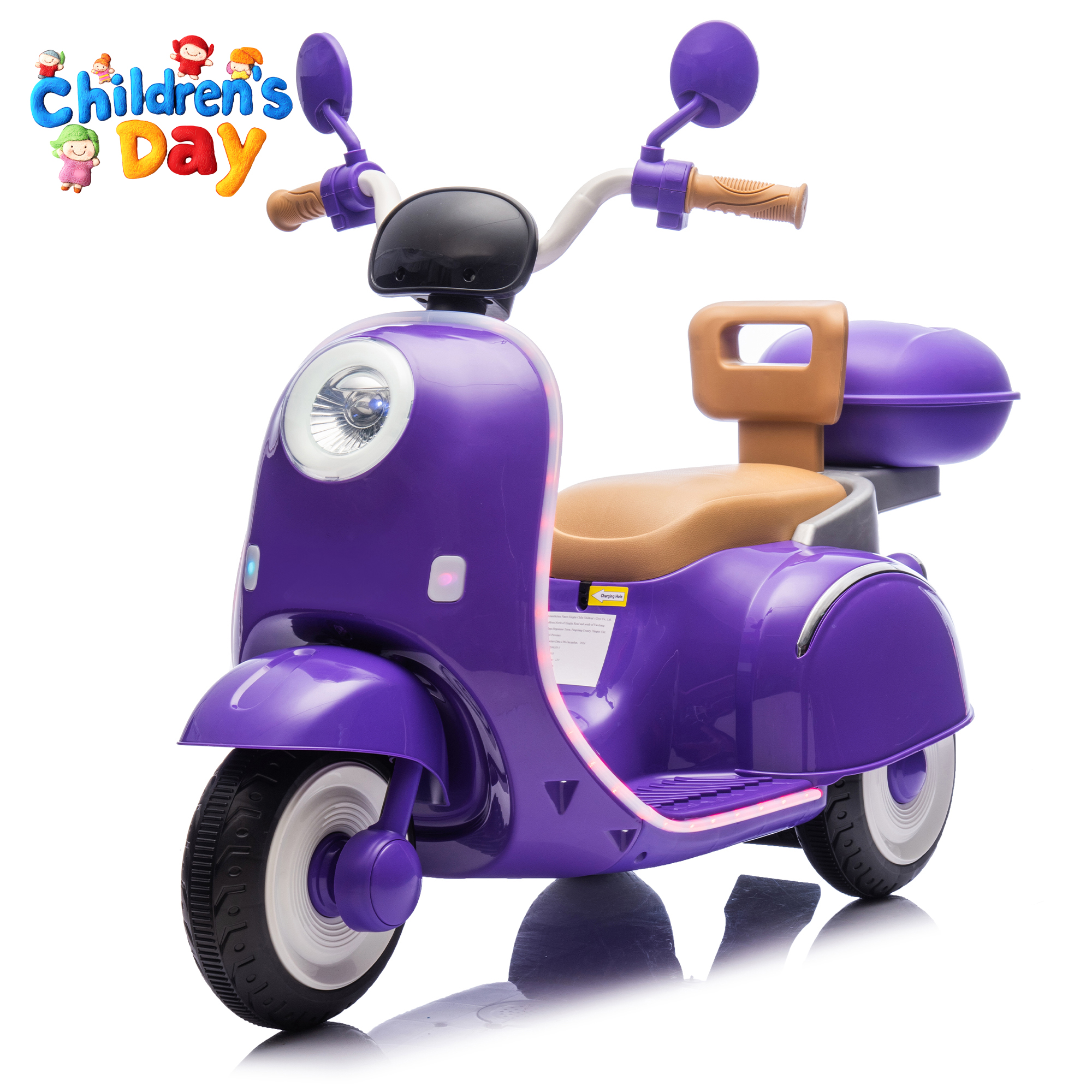4 Supply 12V Children'S Motorcycle, Electric Motorcycle With Led Lights, Blue, Three Wheels