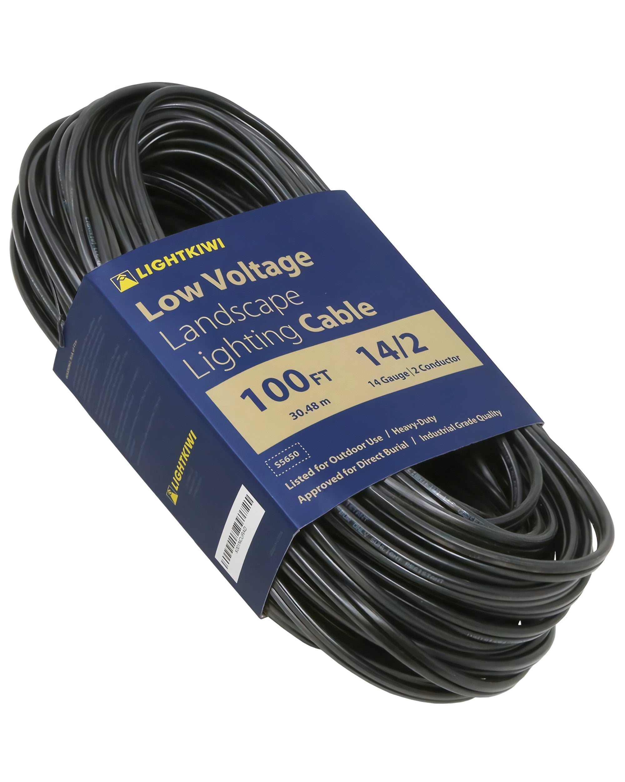 Lightkiwi 14/2 Low Voltage Landscape Wire 100FT – Direct Burial Copper Outdoor Cable for LED Path, Spotlight & Garden Lighting, ETL Listed