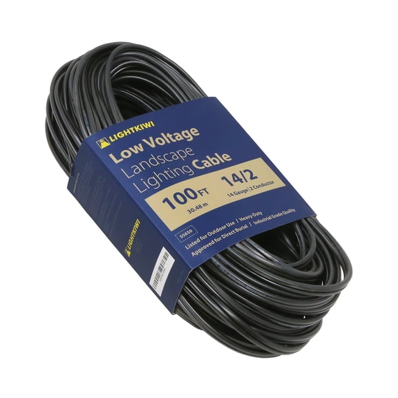 Lightkiwi 14/2 Low Voltage Landscape Wire 100FT Direct Burial Copper Outdoor Cable for LED Path, Spotlight & Garden Lighting, ETL Listed