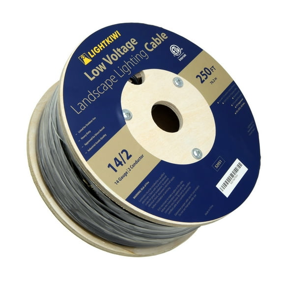 Lightkiwi 14AWG 2-Conductor Direct Burial Wire for Low Voltage Landscape Lighting, 250ft