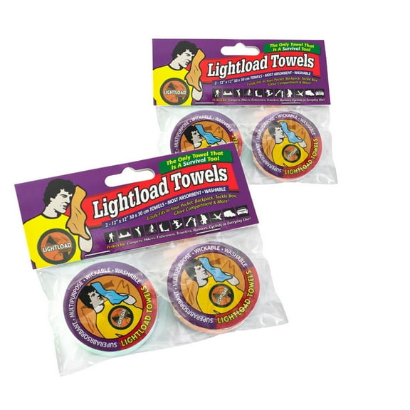 Lightload Towels for Great Hygiene Quick Dry, Most Absorbent 2 Two Packs 12x12 Inches .2oz.