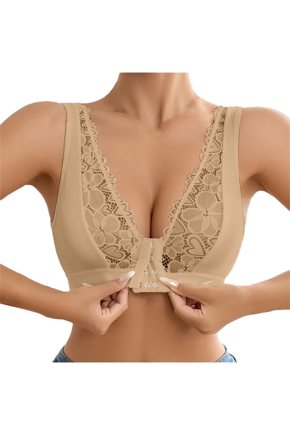 Lightly Padded Bras for Women Push up Bra Plus Size Posture Support Bra Solid Color Back Bra Basic Back Clasp Bra Full Coverage Back Bra Everyday Bra Wireless Bras for Women Back Support Bra