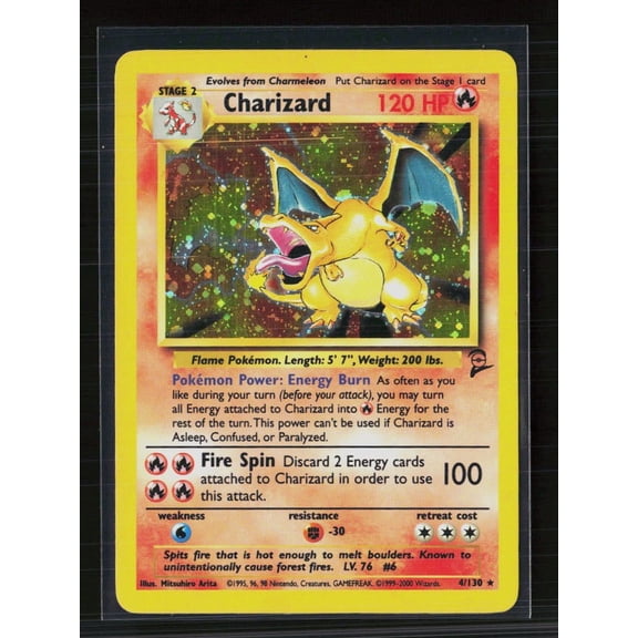 Lightly Played 2000 Base Set 2 Charizard Holo Rare 4/130 English Pokmon Card