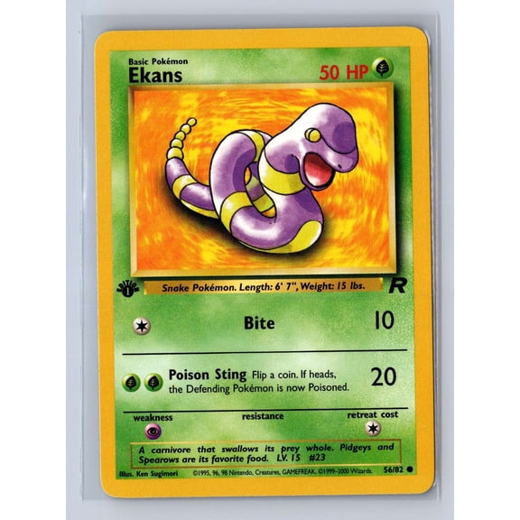 Lightly Played 2000 Pokemon Team Rocket 1st Edition Ekans 1st Edition #56/82 English Card