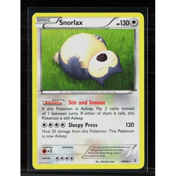 Lightly Played 2016 Pokmon Generations Snorlax Rare #58/83 English Trading Card
