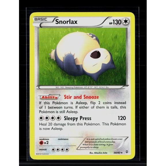 Lightly Played 2016 Pokemon Generations Snorlax Rare #58/83 English Trading Card