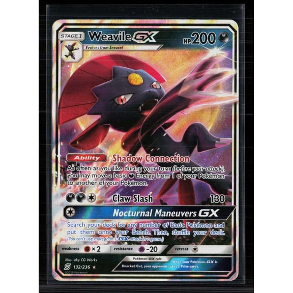 Lightly Played 2019 Unified Minds Weavile GX Holo Rare #132/236 English Pokmon Card