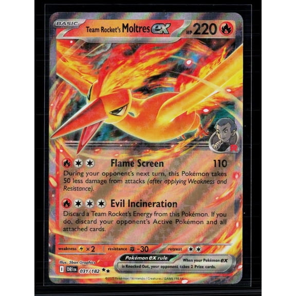 Lightly Played 2025 Destined Rivals Team Rocket's Moltres EX Holo Double Rare RR #31/182 English Pokmon Trading Card