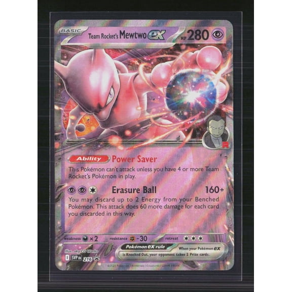 Lightly Played 2025 Pokemon Scarlet & Violet Team Rocket's Mewtwo EX FA Holo SVP EN 216
