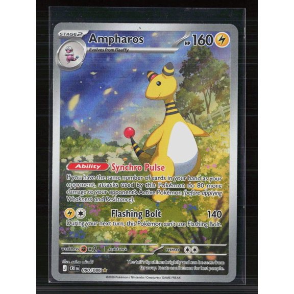 Lightly Played 2026 Chaos Rising Ampharos Holo Secret Rare #90/86 English Pokemon Trading Card