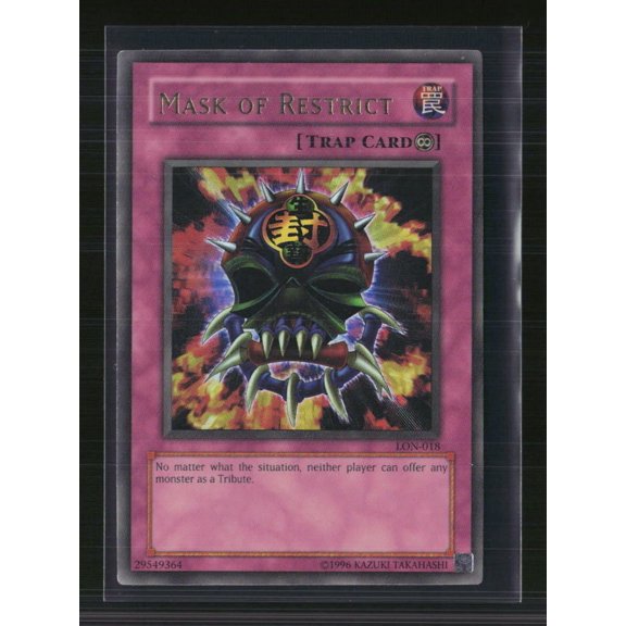 Lightly Played Excellent Mask Of Restrict Continuous Trap Super Rare LON-018 2002 Labyrinth Of Nightmare Yu-Gi-Oh! Tradi