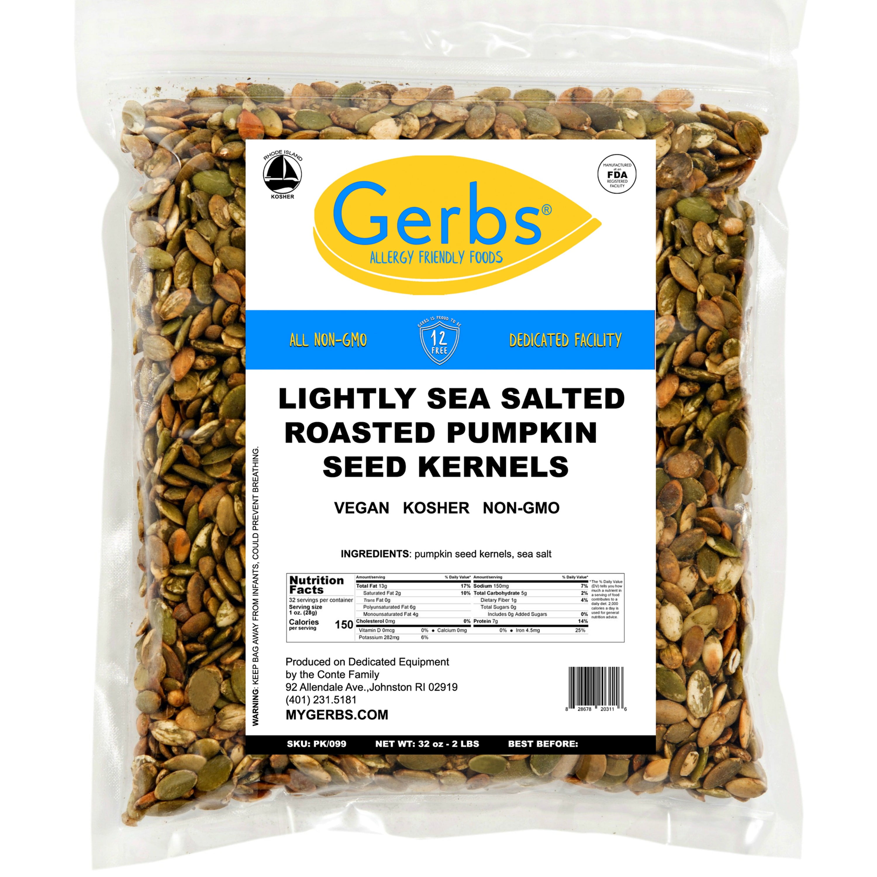Lightly Sea Salted Pumpkin Seed Kernels by Gerbs, 2LBS Top 14 Food