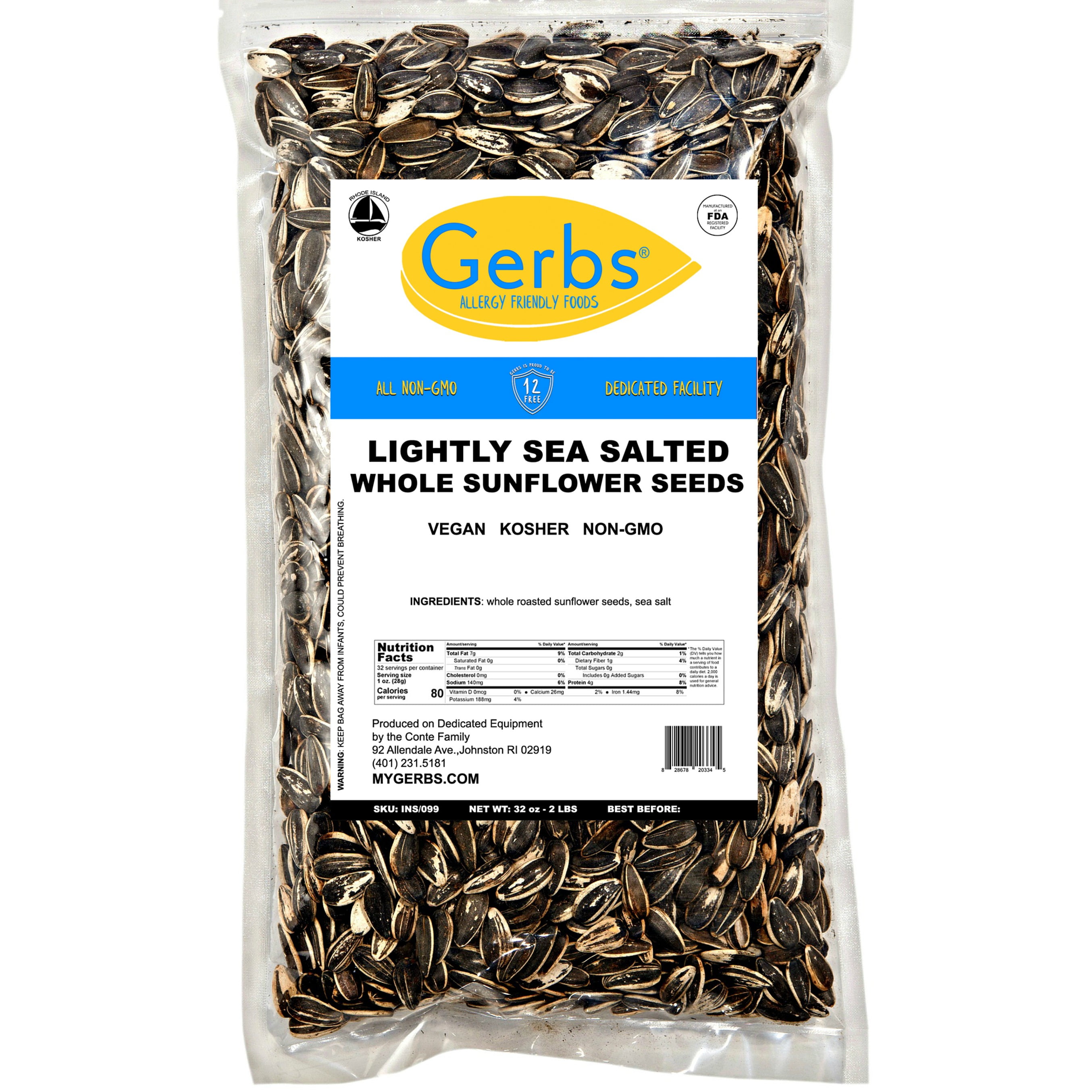 Lightly Sea Salted Sunflower Seed In Shell by Gerbs - 2 LBS - Top 14 Food Allergen Free & Non GMO - Dry Roasted