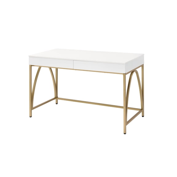 Lightmane White High Gloss & Gold Finish Writing Desk