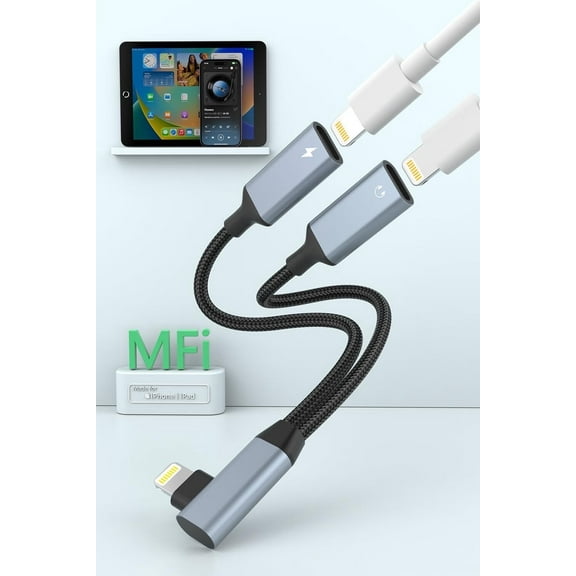 Lightning to 2 Lightning Adapter,2 in 1 Dual Lightning Converter,Dual Lightning Splitter for iPhone,Lightning Adapter Headphone Jack Compatible with iPhone 11 12 Mini pro xs xr plus/Ipad Air Connector