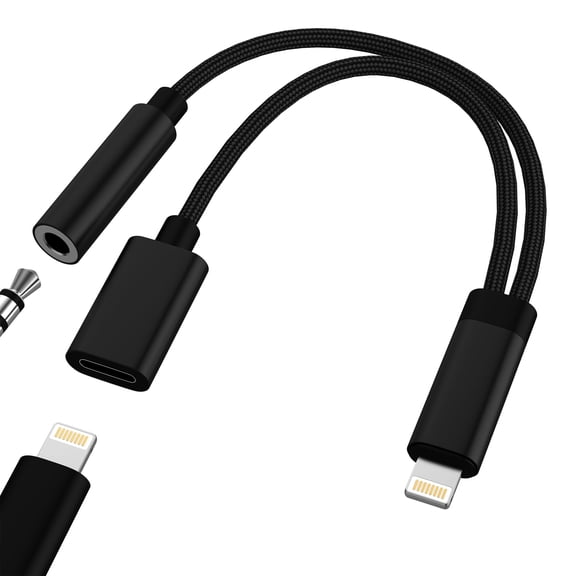 Lightning to 3.5mm Headphone Jack Adapter (2in1)for Apple MFI Certified AUX headset Audio Cable Charger Splitter for iPhone 14 13 Pro Max Earphone Connector for iPad Earbuds Converter Car Accessories