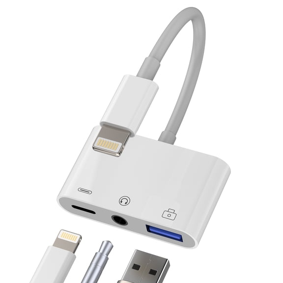 Lightning to 3.5mm Headphone Jack Adapter (3in1)for iPhone 14 13 12 11 Pro Max for Apple MFi Certified Aux Audio OTG Dongle for iPad Cable Charger Splitter Earphone Charging Car Accessories Connector