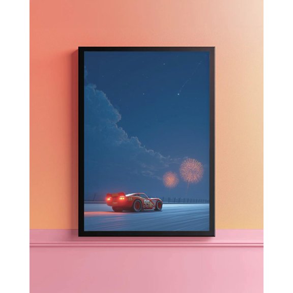 Lightning 95 Racing Night Aesthetic Speed Car Artwork Animated Decor, Unframed Poster