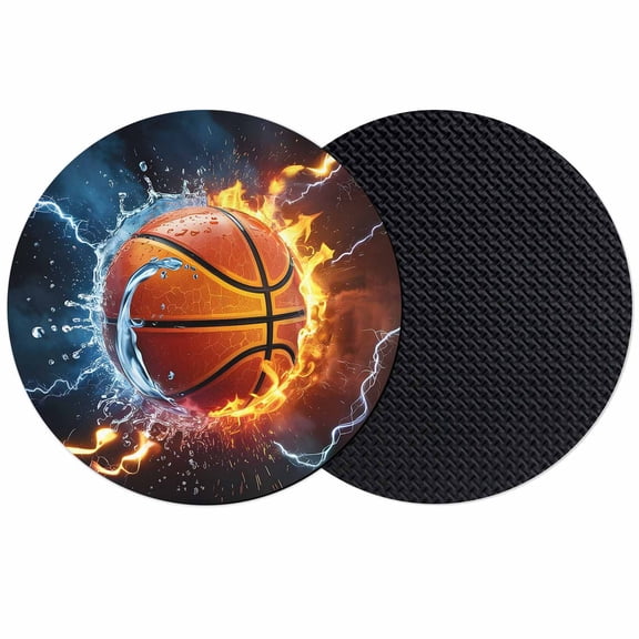 Lightning Basketball Coasters for Drinks,Absorbent Non Slip Rubber Drink Coasters Set of 2 for Cup,Table,Bar,Home Decor, Water And Fire