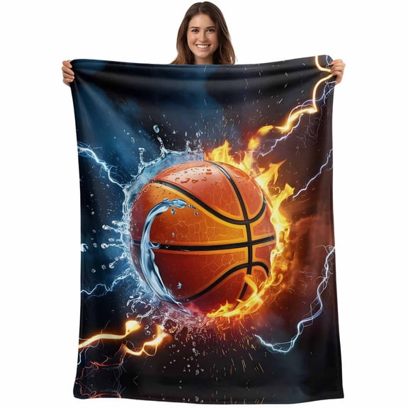 Lightning Basketball Throw Blankets, Water And Fire Soft Fleece Blanket Decorative for Home Sofa Couch Chair Living Bedroom, 30x40 Inches,