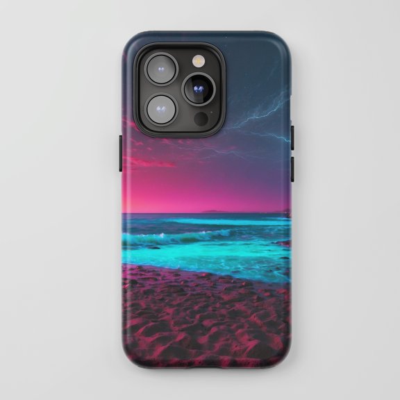 Lightning Beach For All iPhone Series Tough Phone Case Retro Vaporwave Pink Blue